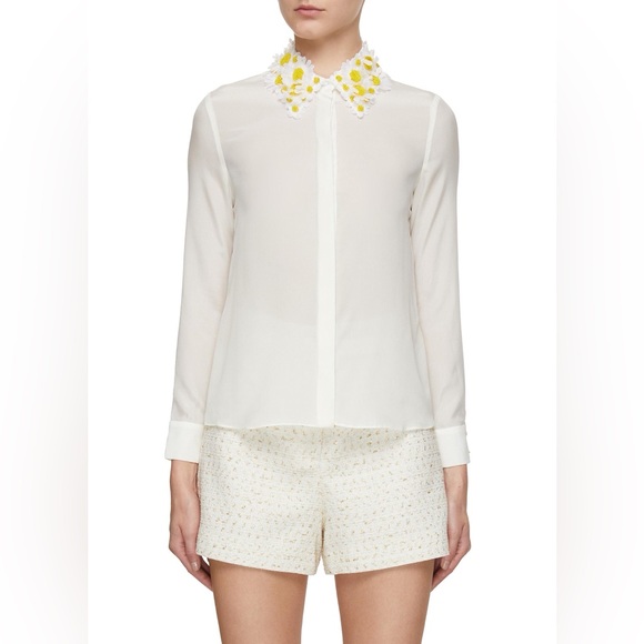 NWT Alice And Olivia Willa Silk Daisy Embellished Blouse